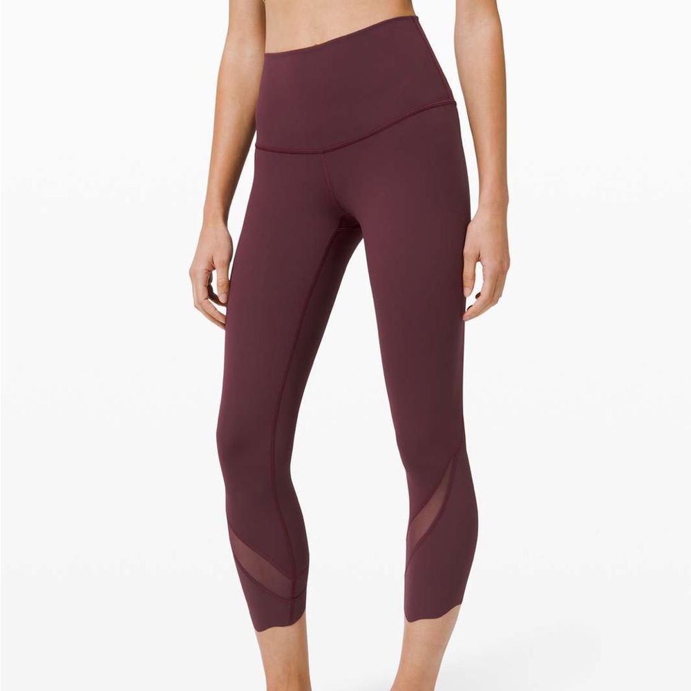 lululemon athletica Burgundy High-Rise Mesh Hem Cropped Leggings - Picture 1 of 6